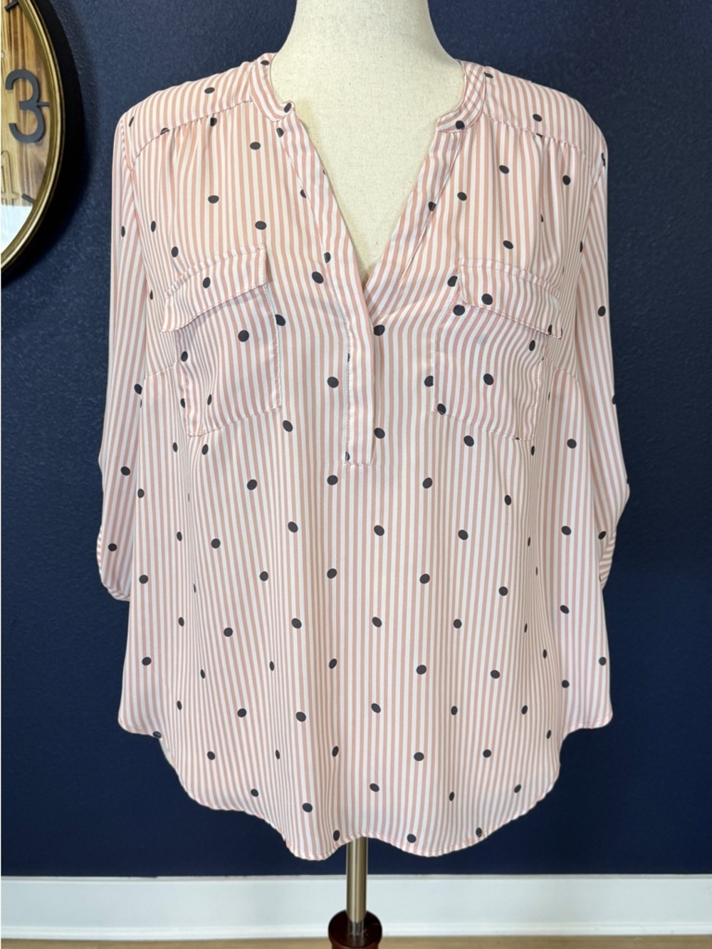 Torrid Pink White Striped Polka Dot Lightweight Flowy 3/4 Sleeve Blouse | 0X